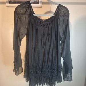 100% Silk Black Lace Women's Blouse